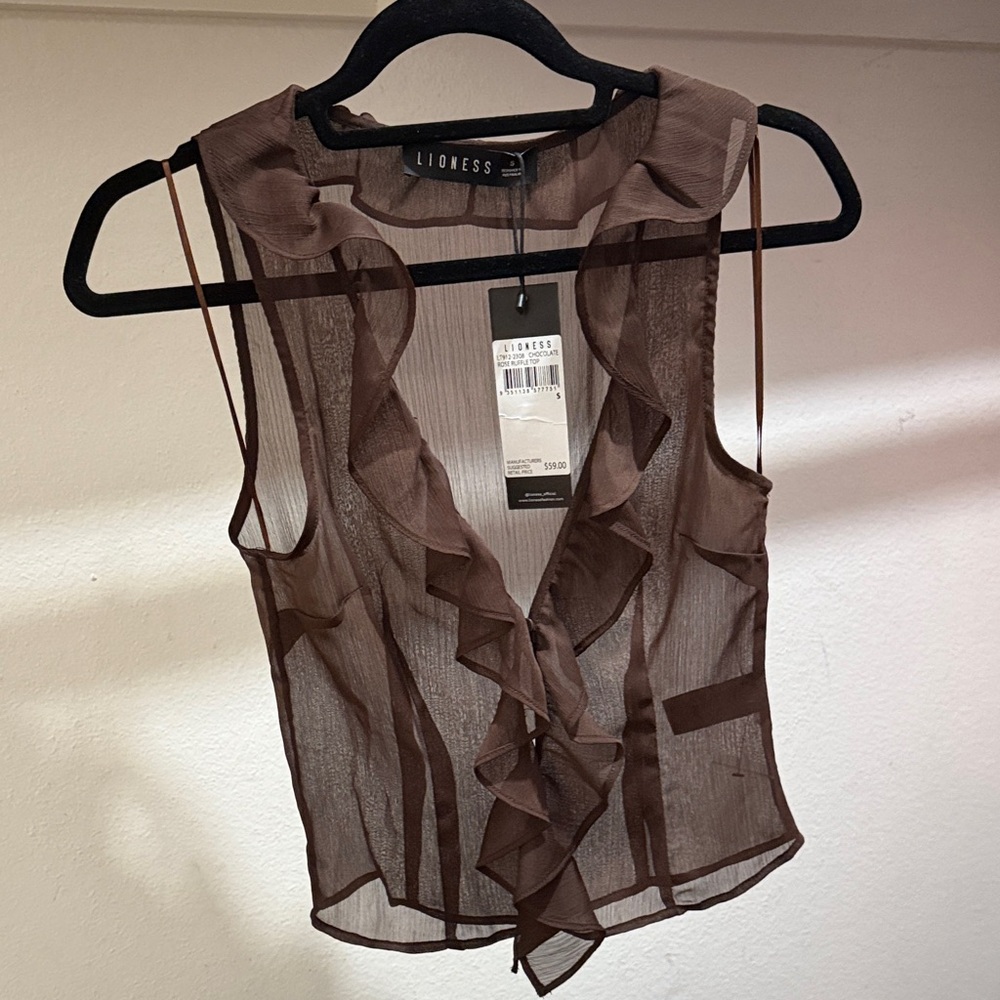 Lioness Chocolate Sheer Ruffle Blouse